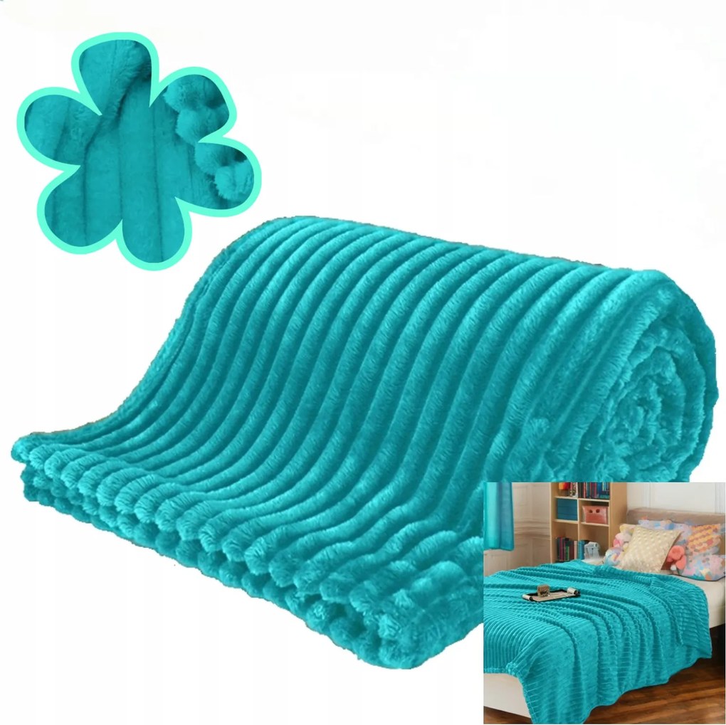 Dombornyomott takaró 200x220 cm Puha Meleg Elegáns Türkiz