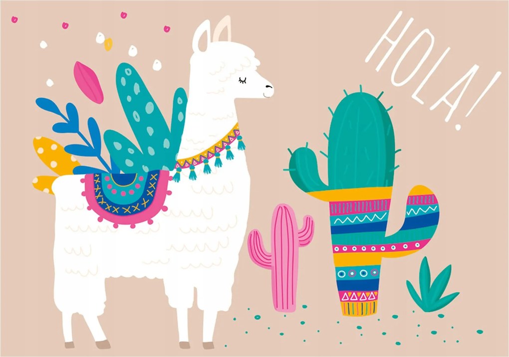 Fotótapéta Láma Kaktuszok Hola Gyerek Boho Skandináv 416x254 +ragasztó