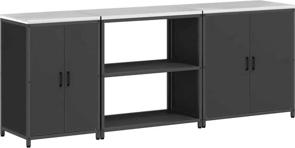 vidaXL Konyhai Tároló Készlet polcokkal Egyéb 3 pcs Fekete Acél