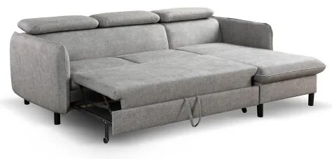 NISA kinyitható L-alakú sarokkanapé tárolóval, szürke, jobb oldali