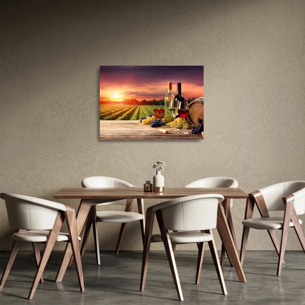 Szőlőskert borral képe (üvegen) (70x50 cm)