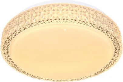 Globo 41749-12 Mennyezeti lámpa fehér váz, akril fehér búra, akril-kristály és sparkle effekt dekorral. Fali kapcsolóról 3 lépésben színhőmérsékletváltós. Ø:260, H:80, tartozék: 1xLED 12W 230V, 980lm, CCT 3.000-4500-6.500