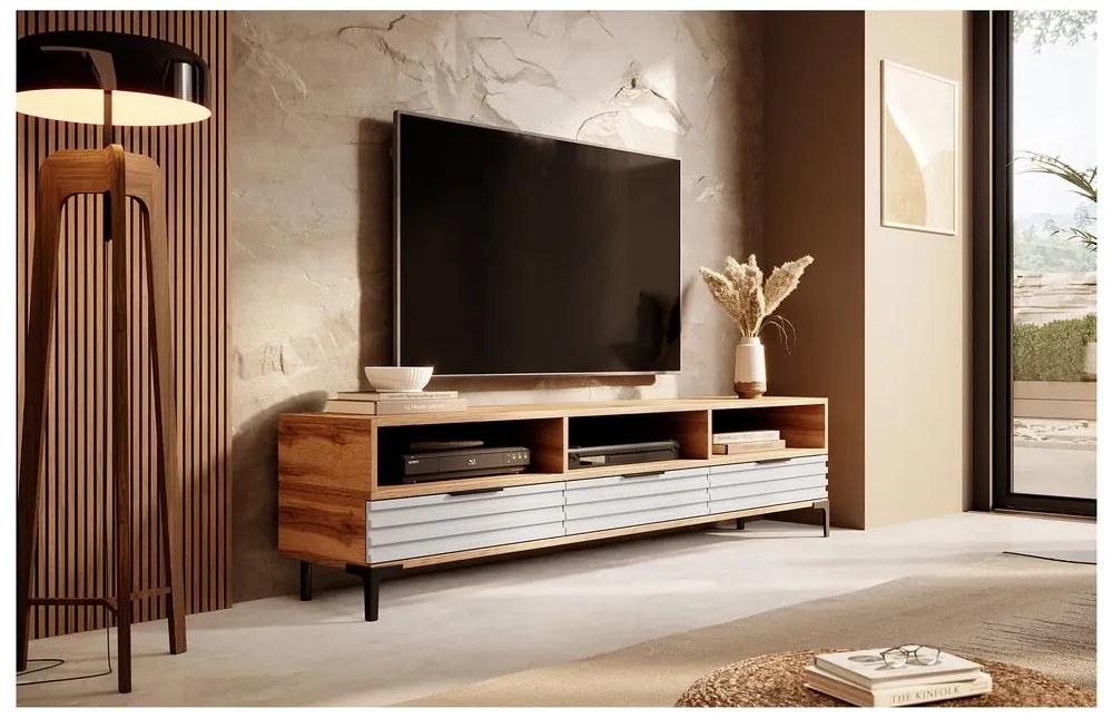 Tv szekrény/asztal Ricko 3D (természetes tölgy + fehér). 1098752