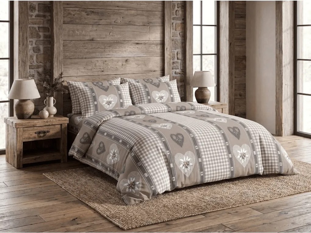 Krepp ágynemű HEART RETRO POLY barna Ágyneműhuzat mérete: 2 db 70 x 90 cm | 200 x 220 cm
