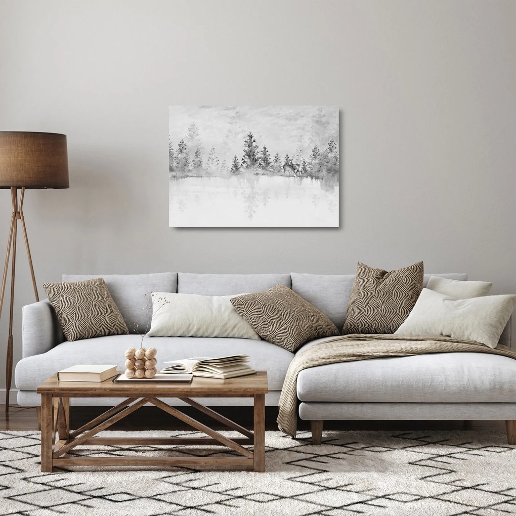 Üveg kép - Szarvas a tónál (70x50 cm)