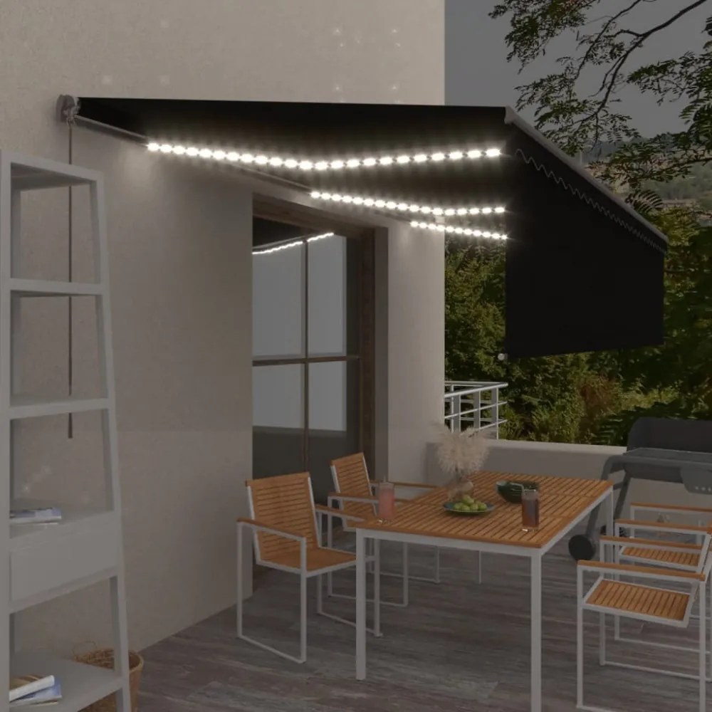antracitszürke kihúzható LED-es napellenző redőnnyel 6 x 3 m