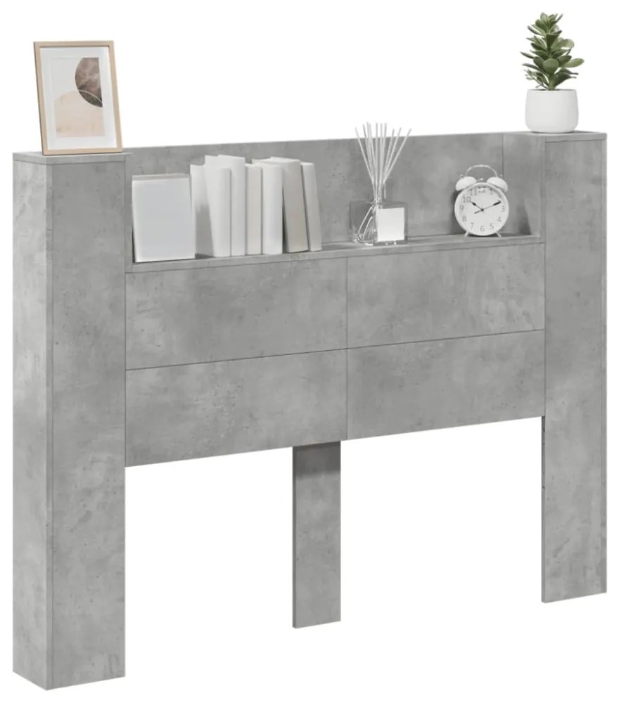 betonszürke áthidalószekrény LED-világítással 140x16,5x103,5 cm
