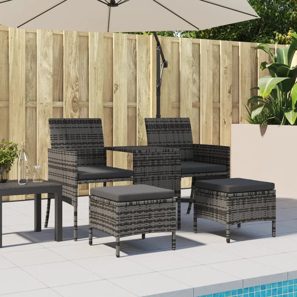 2 személyes szürke polyrattan kerti kanapé asztallal/székkel