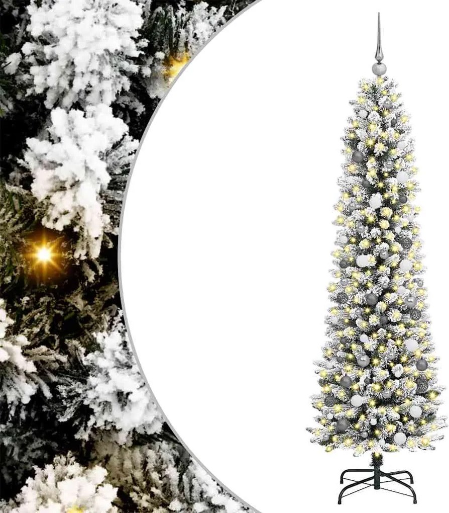 vidaXL Mű karácsonyfa 300 LED-del Fehér 210 cm PVC és Fém és Műanyag