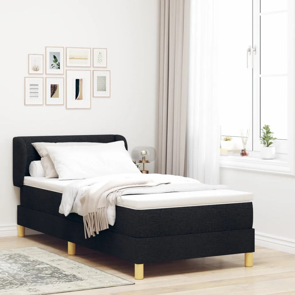 Boxspring Ágy Mattal - Fekete, 90x190 cm, Szövet