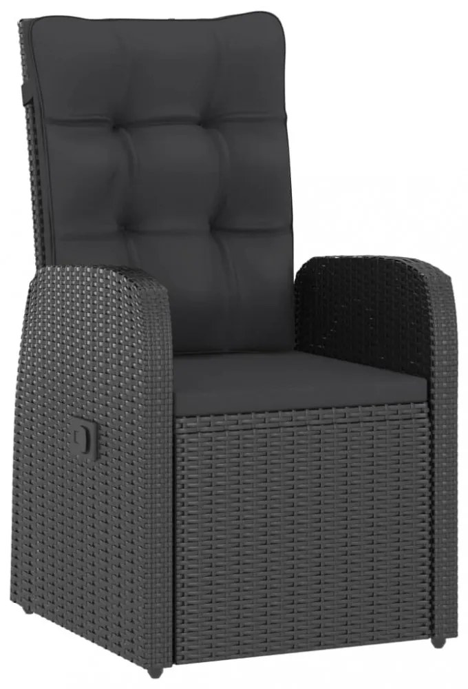7 részes fekete polyrattan kültéri étkezőszett párnákkal
