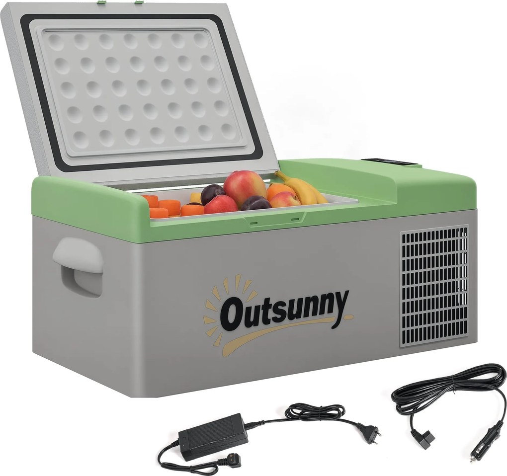 Outsunny Kompresszor Hűtődoboz 16L, Autós Hűtődoboz 12/24V DC és 100-240V AC, -20°C-ig, Hordozható Fagyasztó MAX/ECO Üzemmóddal, Mini Hűtő Campinghez,