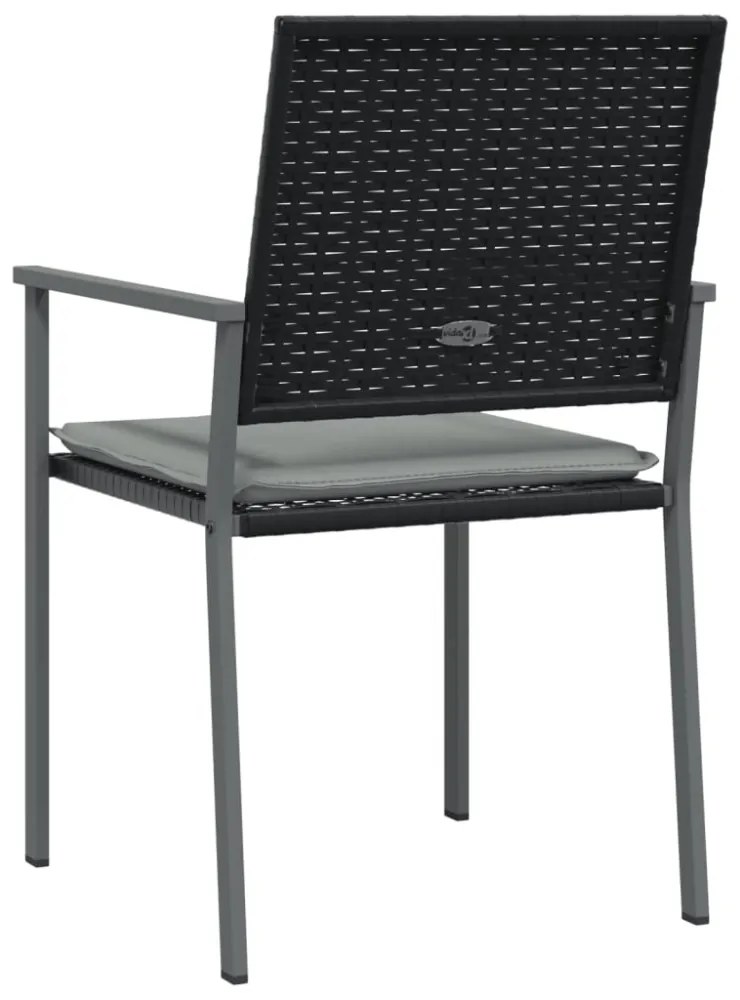 2 db fekete polyrattan kerti szék párnával 56 x 62,5 x 89 cm