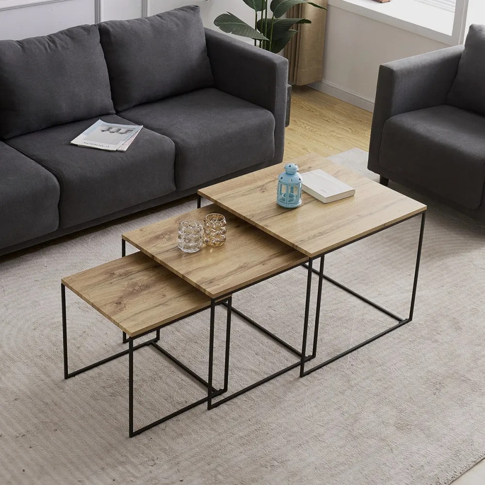 Set de mese de cafea din 3 piese, culoare stejar