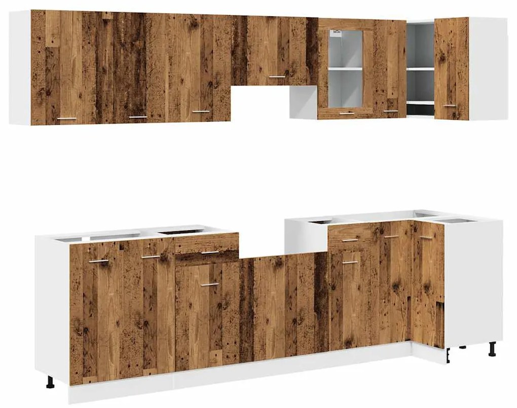 Lyon 11 részes antik fa szerelt fa konyhaszekrény garnitúra