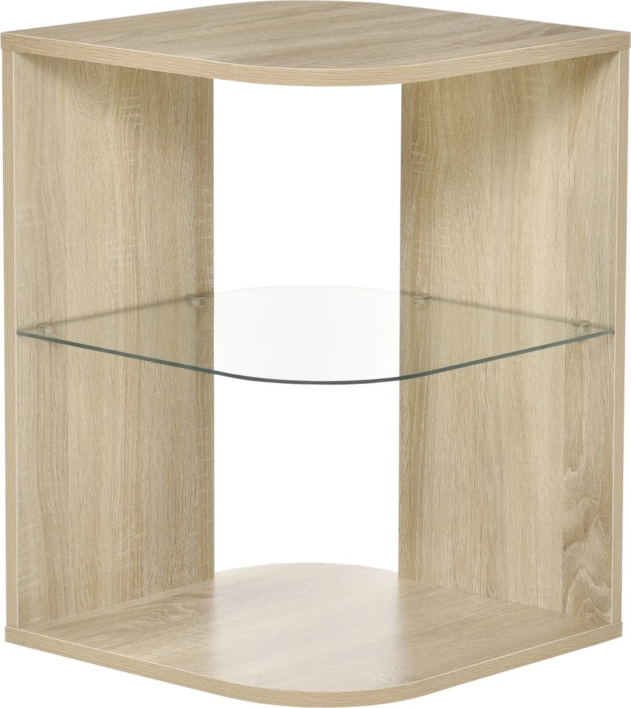 HOMCOM Modern Nappali Oldaltábla 3 Üvegpolccal, Éjjeli Székhely 15,75"x15,75"x22" Természetes Fa | Aosom
