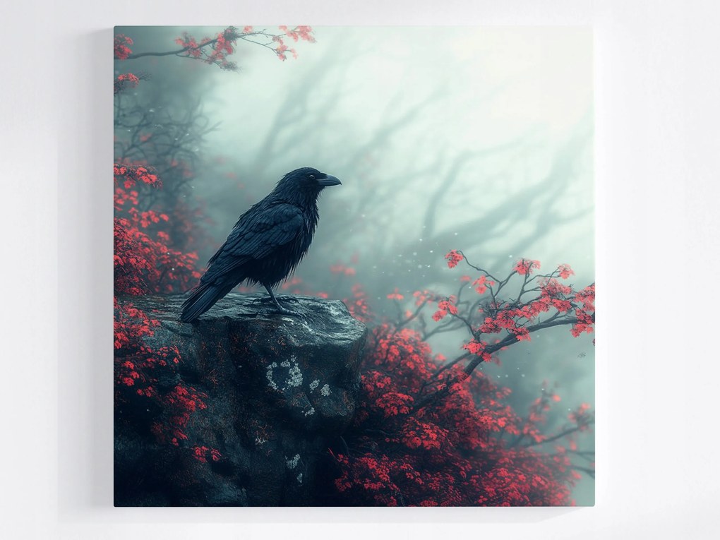 Vászonkép Canvas Madár Holló Köd Ősz Szikla Természet 40x40