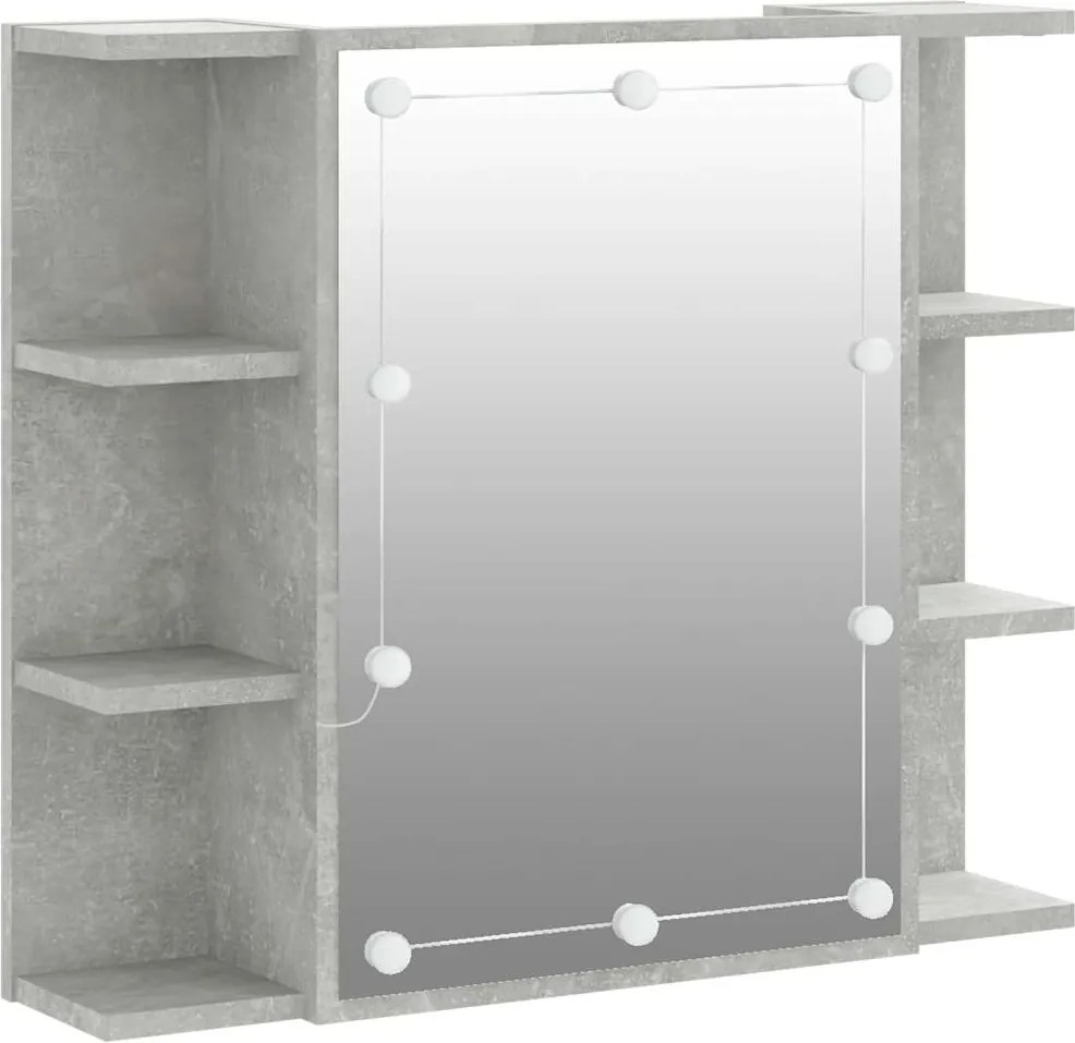 vidaXL betonszürke tükrös szekrény LED-ekkel 70 x 16,5 x 60 cm