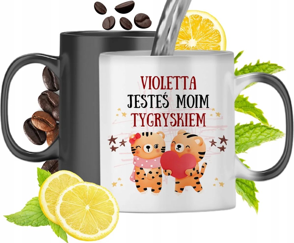 Mágikus bögre Violetta számára fekete matt nyomott mintával 330ml