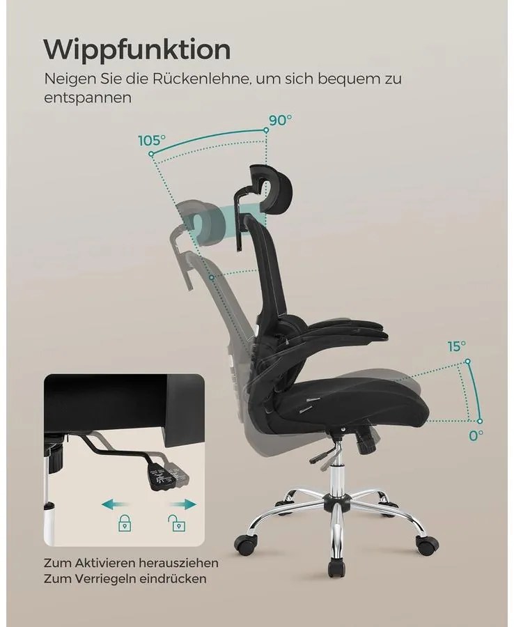 irodai szék, ergonomikus, hálós szék deréktámasszal és állítható fejtámlával, fekete