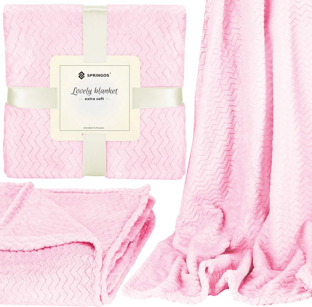Vastag Takaró Puha Meleg Dombornyomott Rózsaszín 160x200 cm Plüss Ágytakaró Pléd