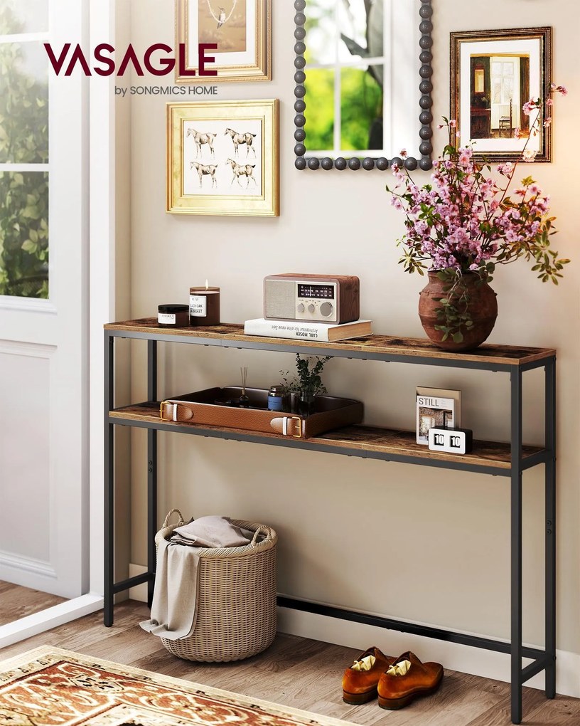 Előszobai konzolasztal, 2 szintes, rusztikus barna és fekete színben