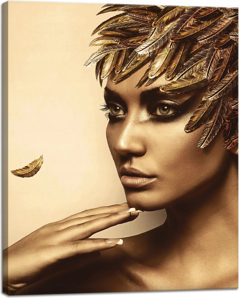 Vászonkép Elmélkedő Nő Arany Toll Színek 40x50 cm