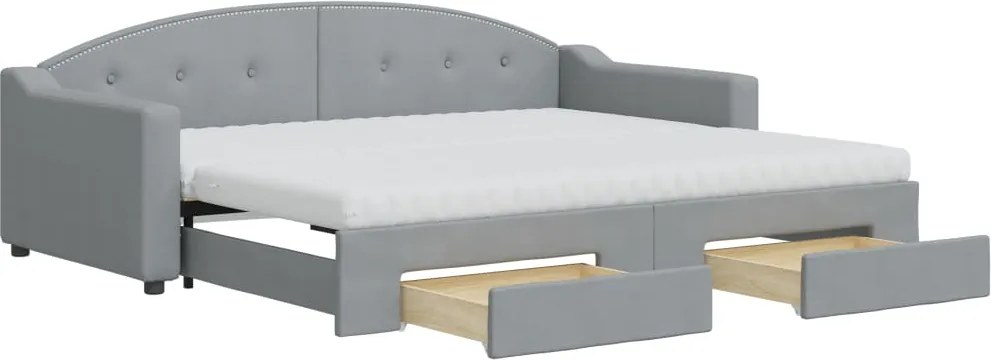 vidaXL világosszürke kihúzható szövet heverő fiókokkal 90 x 200 cm