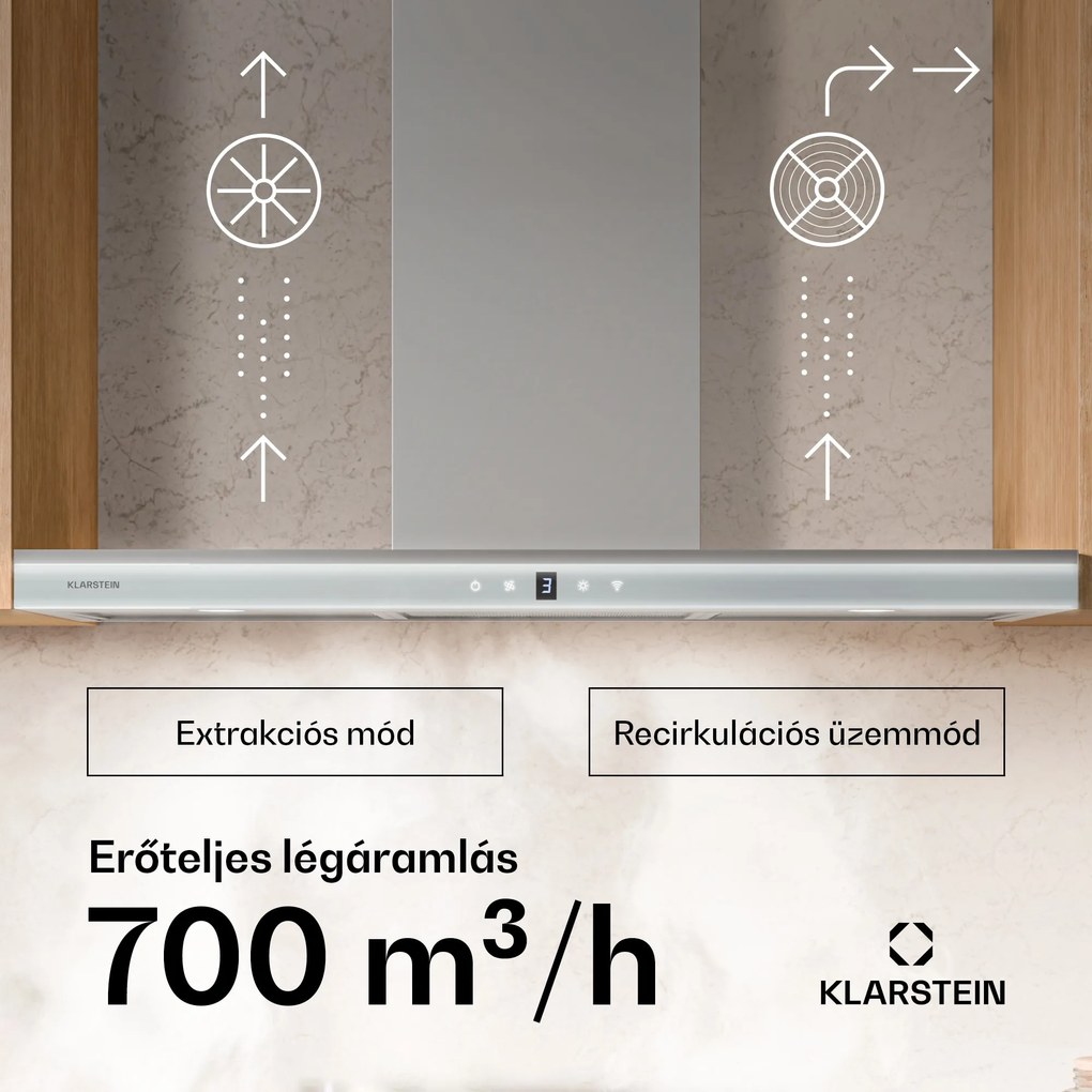 Klarstein Auriana páraelszívó, Környezeti fény, 700 m³/h, WiFi, Touch, LED