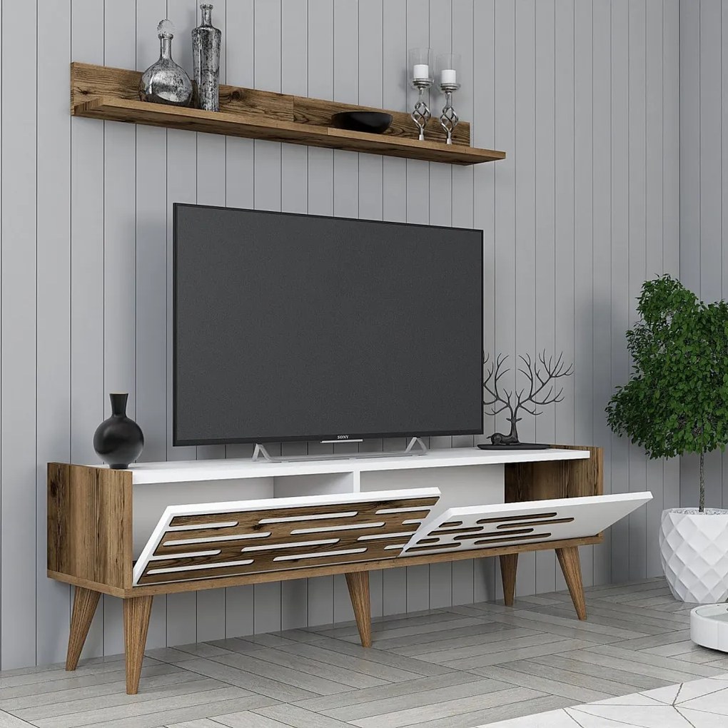 Valensiya TV-állvány, dió-fehér, 140 cm – TR845HCT5385