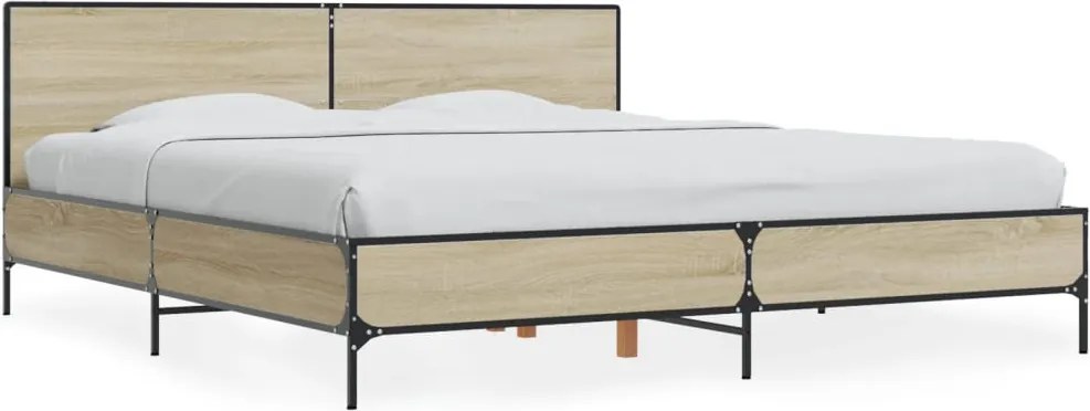 vidaXL sonoma tölgyszínű szerelt fa és fém ágykeret 200 x 200 cm