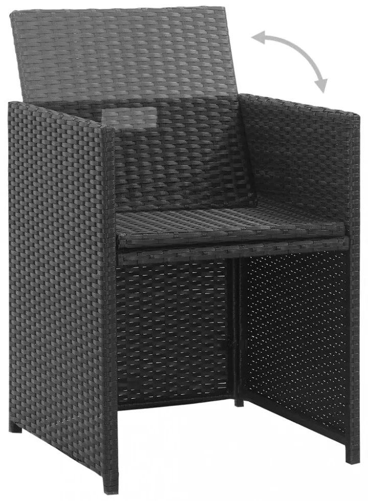 3-részes fekete polyrattan kültéri étkezőszett párnákkal