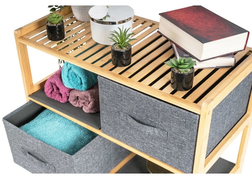 G21 Bambusz polc kosarakkal, 3 polc, szürke, 3 emelet