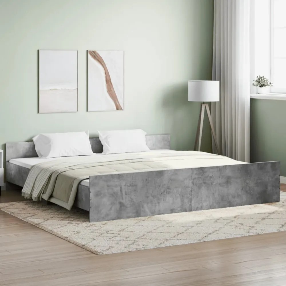 betonszürke ágykeret fej- és lábtámlával 200 x 200 cm
