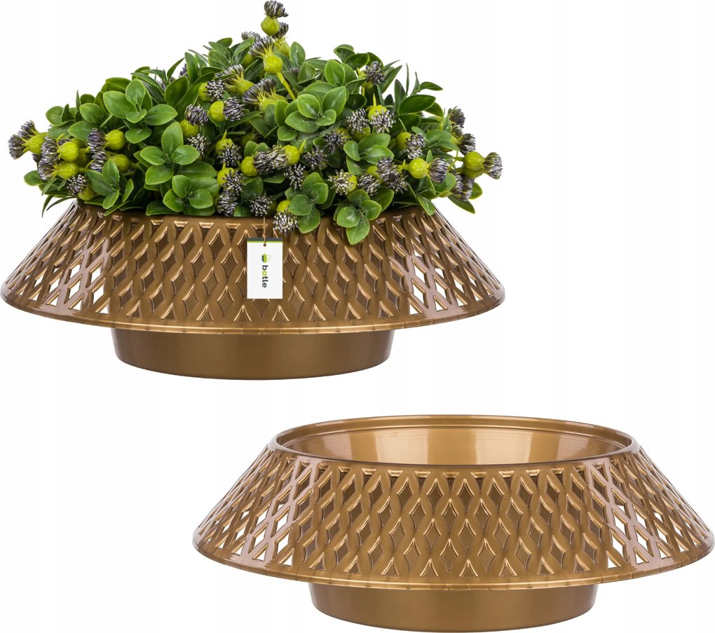 2x Virágcserép Temető tál Arany kerek Ø 23cm sír kompozíció áttört