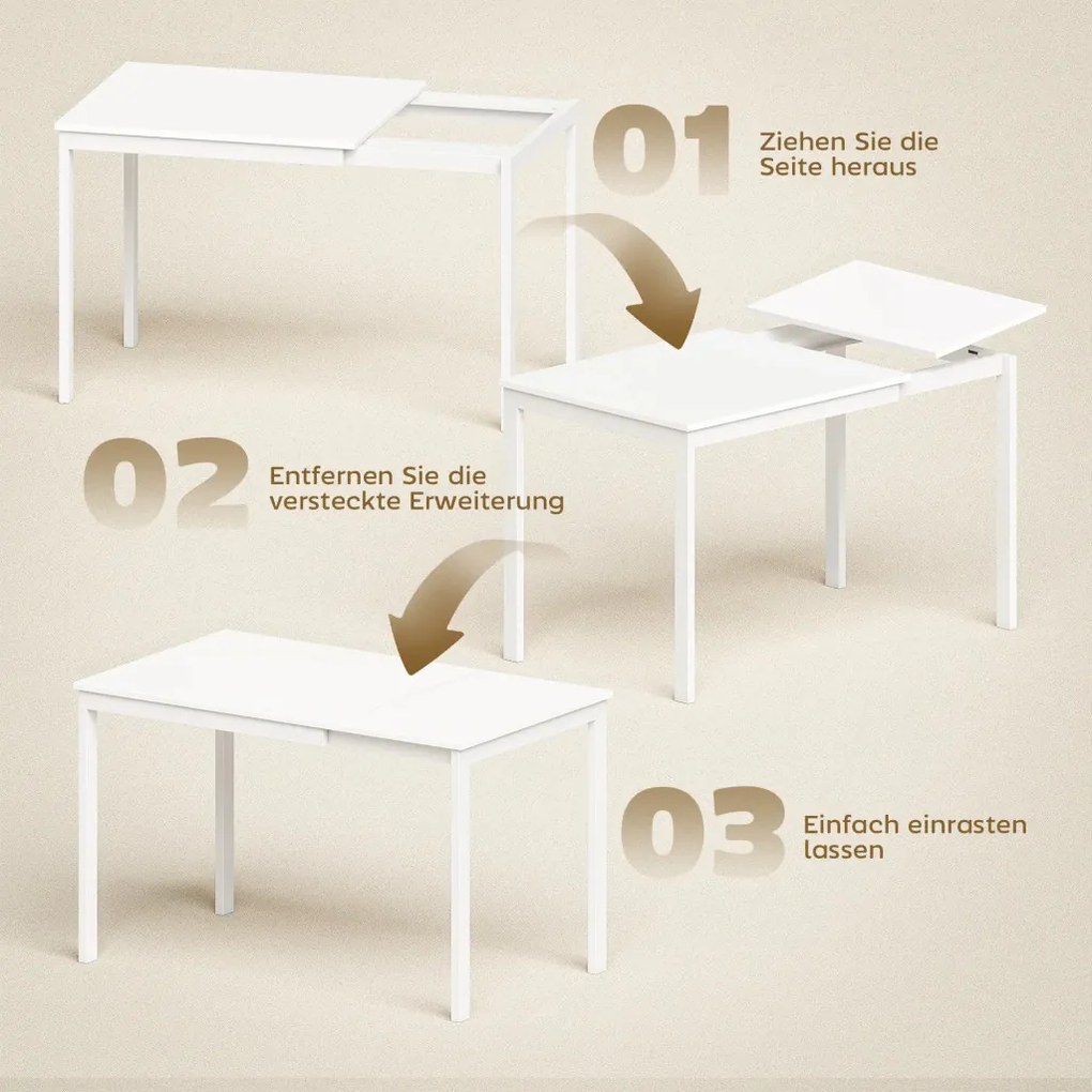 Kihúzható étkezőasztal 80-120 cm 4-6 fő részére, kihúzható mechanizmussal, fehér