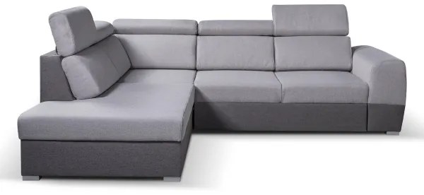Szürke MATRIX L-alakú sarokkanapé tárolóval, balos, kihúzható