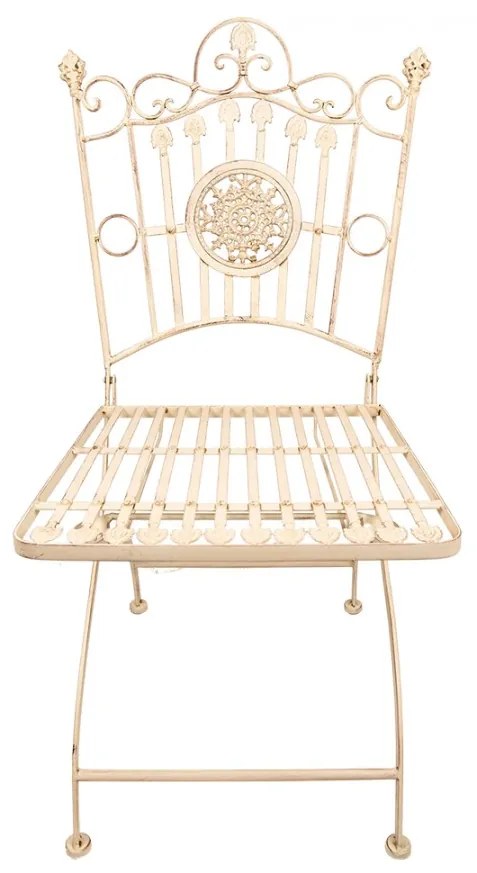 Vintage antikolt fehér kovácsoltvas jellegű fém kerti szék 52x48x99 cm