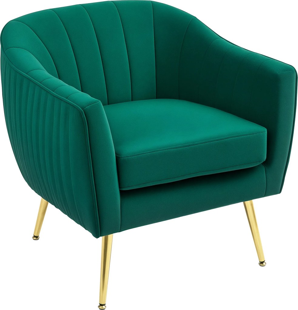 HOMCOM Kárpitozott Lounge Karosszék Kartámlával és Hátmasszázs, Modern Dizájn, Fém Lábakkal (71x72x73 cm) Zöld | Aosom