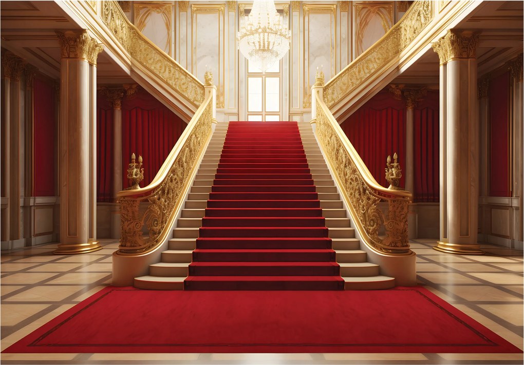 Fotótapéta Luxus lépcső Arany Piros és Kristály 312x219 +ragasztó