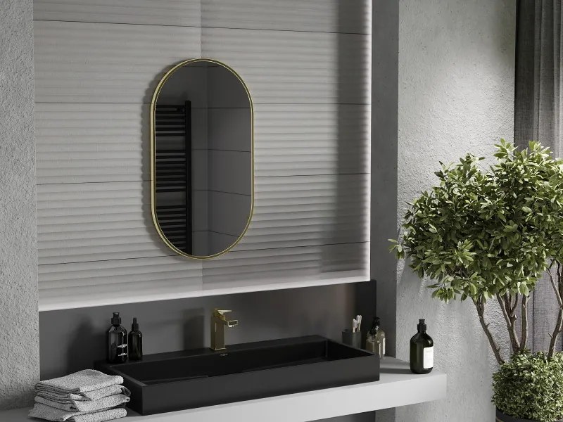 Mexen Loft ovális fürdőszobai tükör 80 x 45 cm, csiszolt arany keret - 9851-080-045-000-50