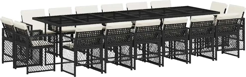 vidaXL 17 részes fekete polyrattan kerti étkezőgarnitúra párnákkal