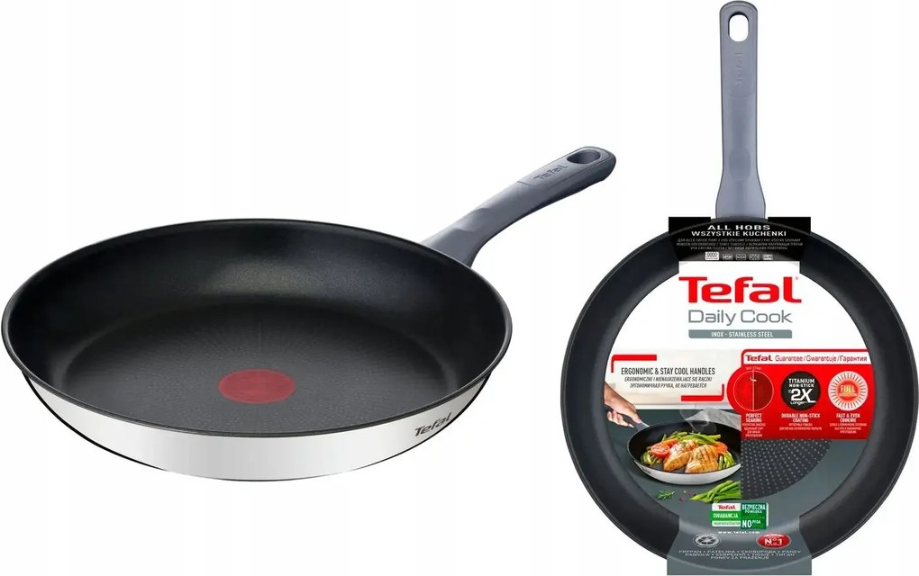 Serpenyő Tefal Daily 28 CM Titán Indukciós Inox Rozsdamentes Acél Gáz