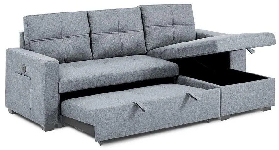 Catini PORTIVA univerzális sarokkanapé tárolóval és USB-csatlakozóval, szürke