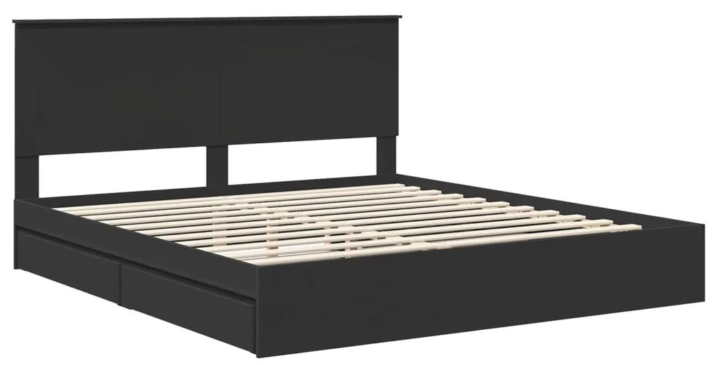 vidaXL Tárolós Ágy fejtámlával fiókkal Fekete 200 x 200 cm Faanyag