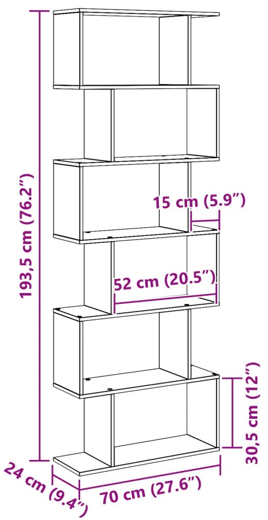 Fekete tölgy könyvespolc 70x24x193.5 cm Fából készült