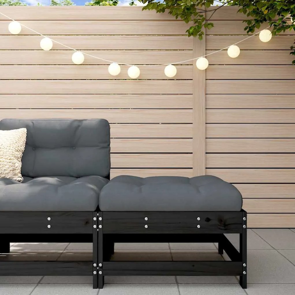 Fekete tömör fenyőfa kerti lábzsámoly párnával