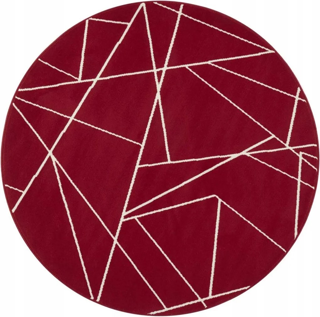 Kerek modern szőnyeg nappaliba,piros krém geometrikus minta 140cm