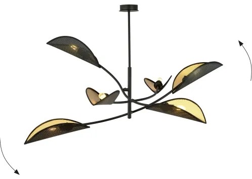 Csillár rúdon LOTUS 6xE14/10W/230V fekete/arany