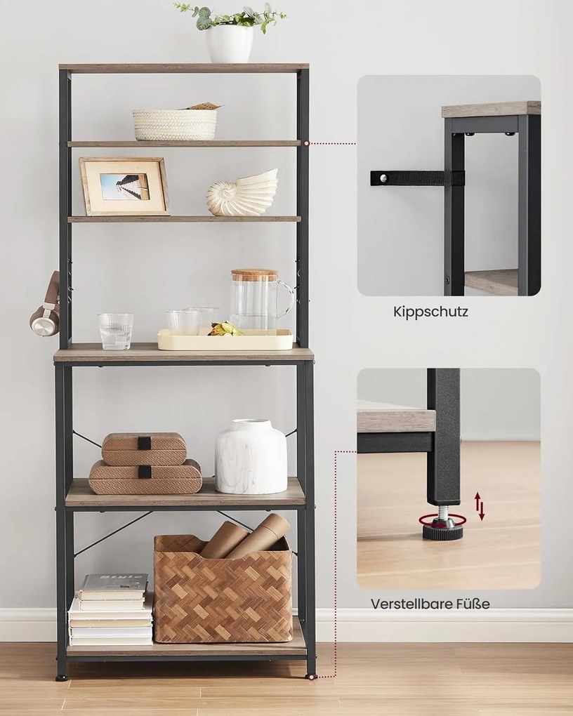 Konyhai tárolóállvány, 40 × 60 × 167 cm, greige és fekete színben